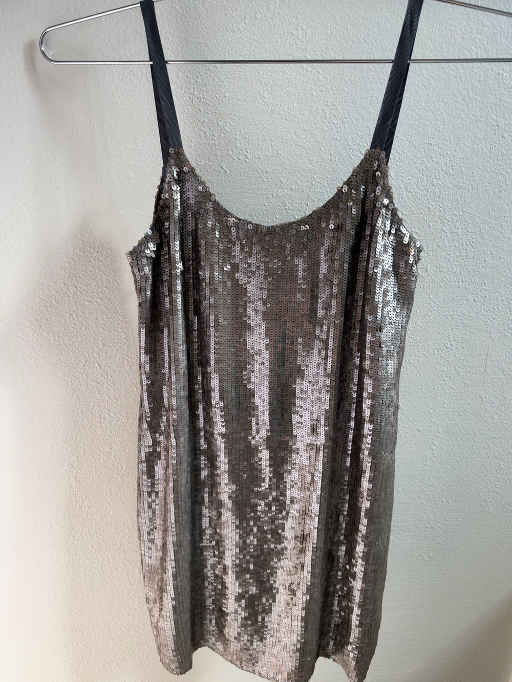 Catherine Malandrino Sequin Slip Mini Dress in Silver Gray 100% Silk